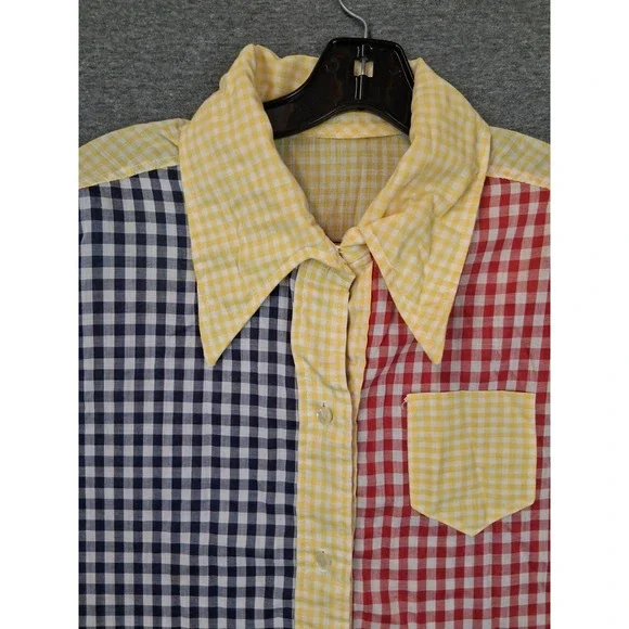VTG Womens Shirt 2XL Multi Patchwork Gingham Plaid Button Up Lightweight - Picture 2 of 7